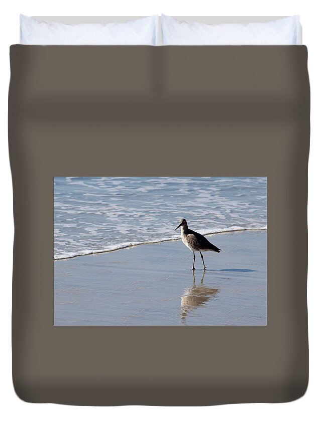 White Duvet Cover featuring the photograph Sandpiper Photograph by Kimberly Walker