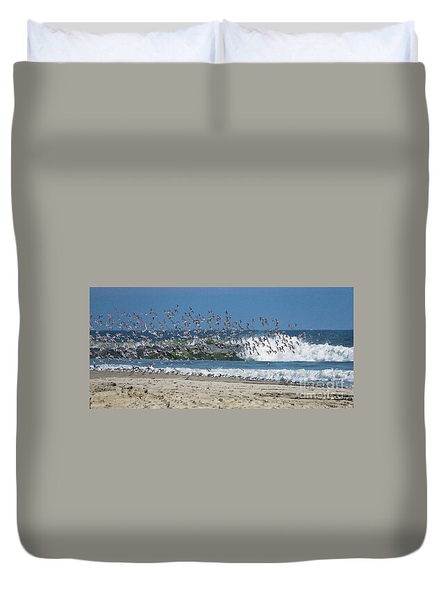 Ocean Duvet Cover featuring the digital art Sandpiper Storm by Scott Evers
