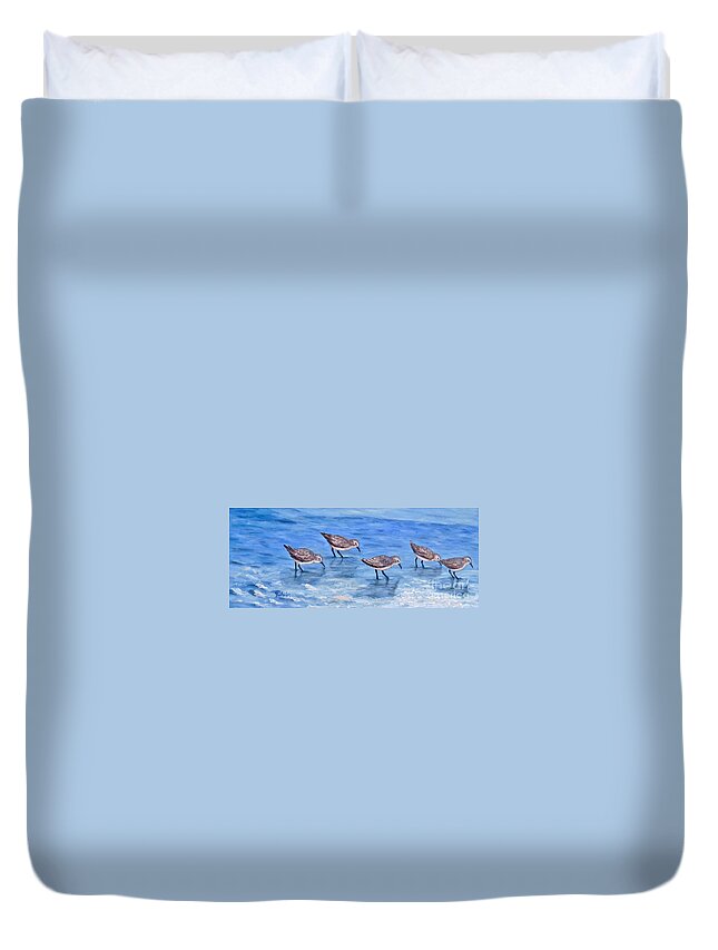 Sandpipers Duvet Cover featuring the painting Sandpipers by JoAnn Wheeler