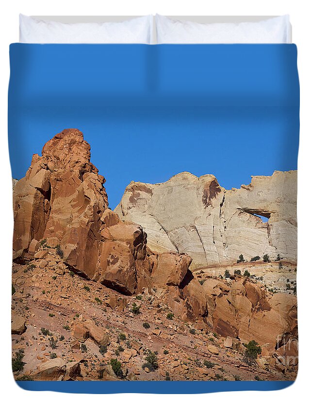 00559230 Duvet Cover featuring the photograph Sandstone Arch at Capitol Reef by Yva Momatiuk John Eastcott