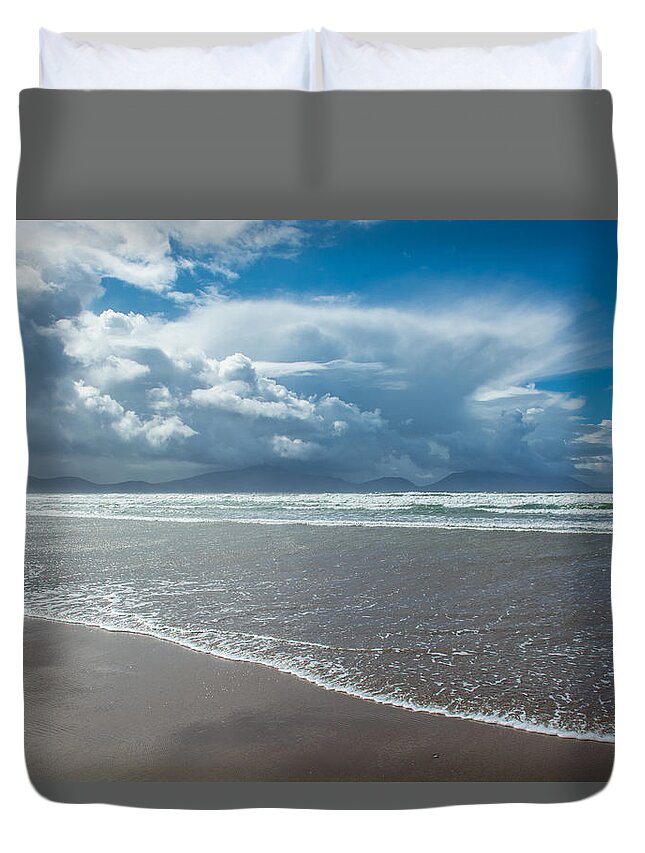 Photography Duvet Cover featuring the photograph Sandy Beach with Clouds in Ireland by Andreas Berthold