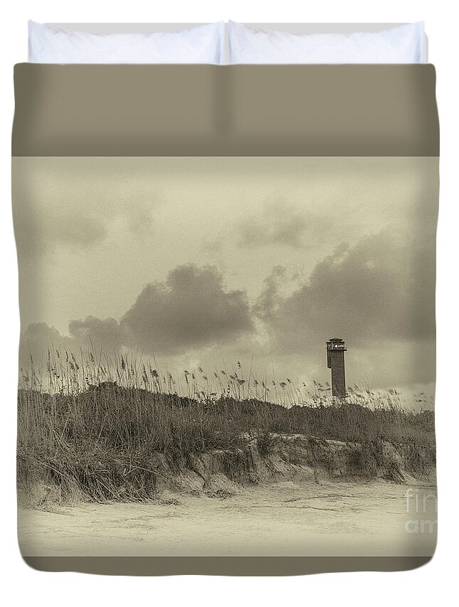Sullivan's Island Lighthouse Duvet Cover featuring the photograph Sandy Breezes by Dale Powell