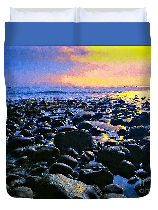 Santa Barbara Duvet Cover featuring the digital art Santa Barbara Beach Sunset California by Alicia Hollinger