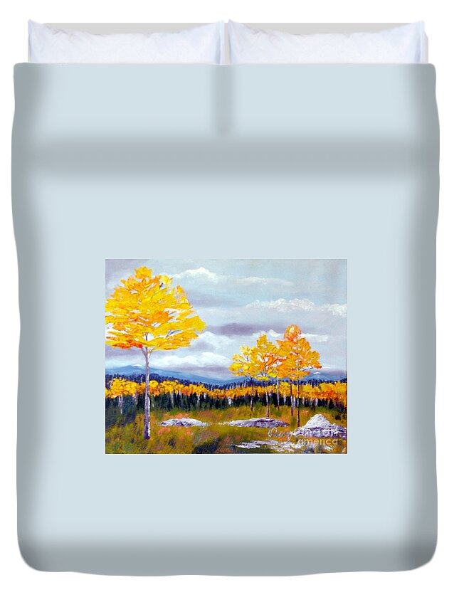 Landscape Duvet Cover featuring the painting Santa Fe Aspens series 8 of 8 by Carl Owen