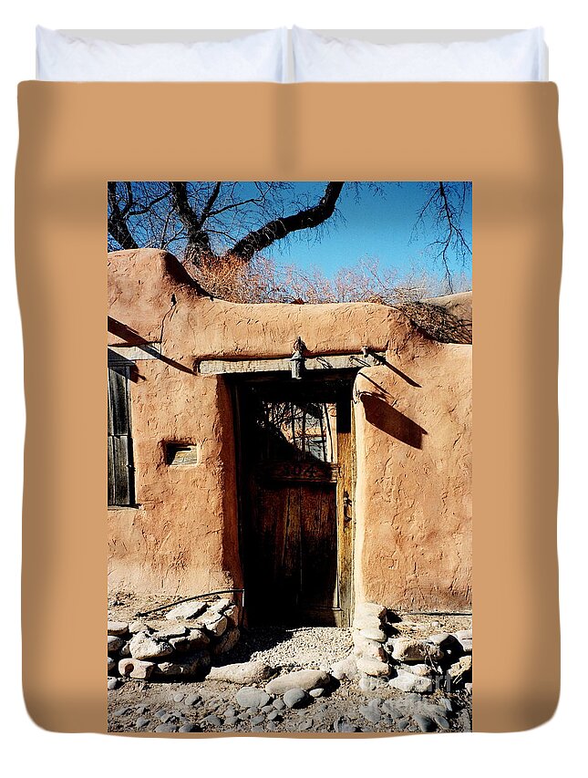 American Southwest Duvet Cover featuring the photograph Santa Fe Door by Jacqueline M Lewis
