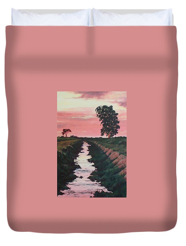 Landscape Duvet Cover featuring the painting Red Skies by Philip Fleischer