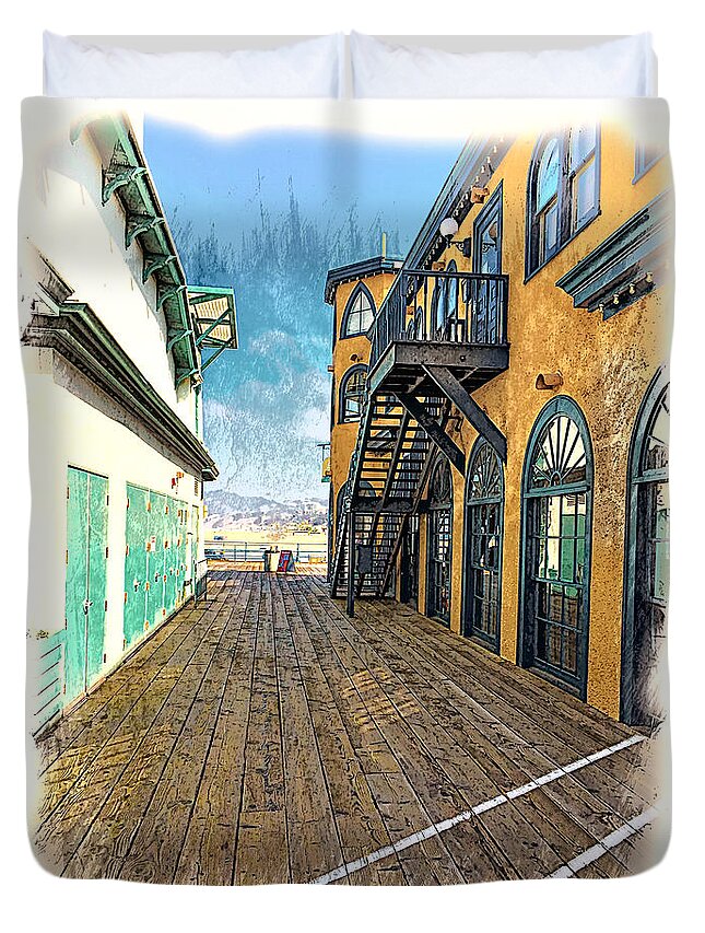 Santa Monica Pier Duvet Cover featuring the photograph Santa Monica Pier Ver 3 by Larry Mulvehill