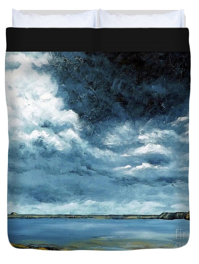 Landscape Duvet Cover featuring the painting Santa Rosa Lake 6 by Carl Owen