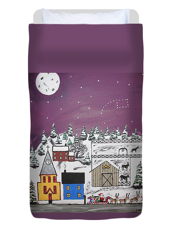Snow Duvet Cover featuring the painting Santa Under the Little Dipper by Jeffrey Koss