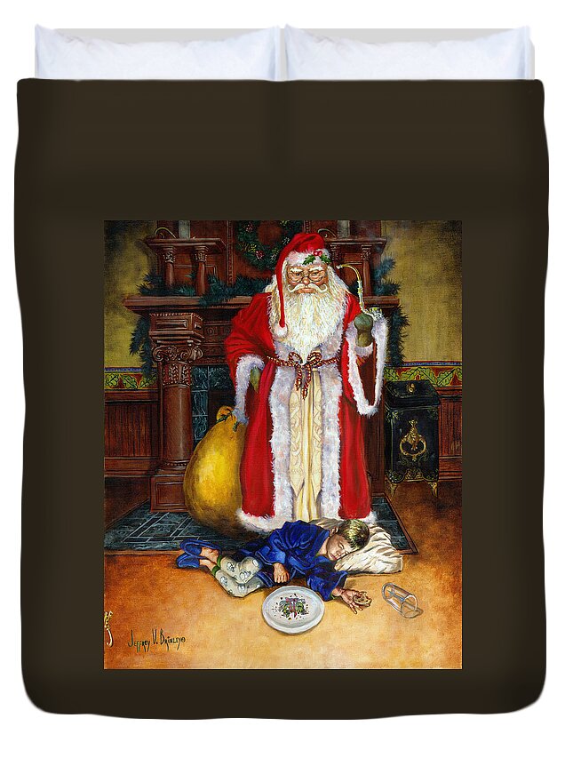 Christmas Duvet Cover featuring the painting Santas Littlest Helper by Jeff Brimley