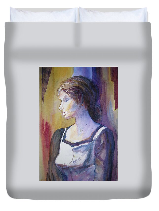 Woman Duvet Cover featuring the painting Sarah Sees by Carole Johnson