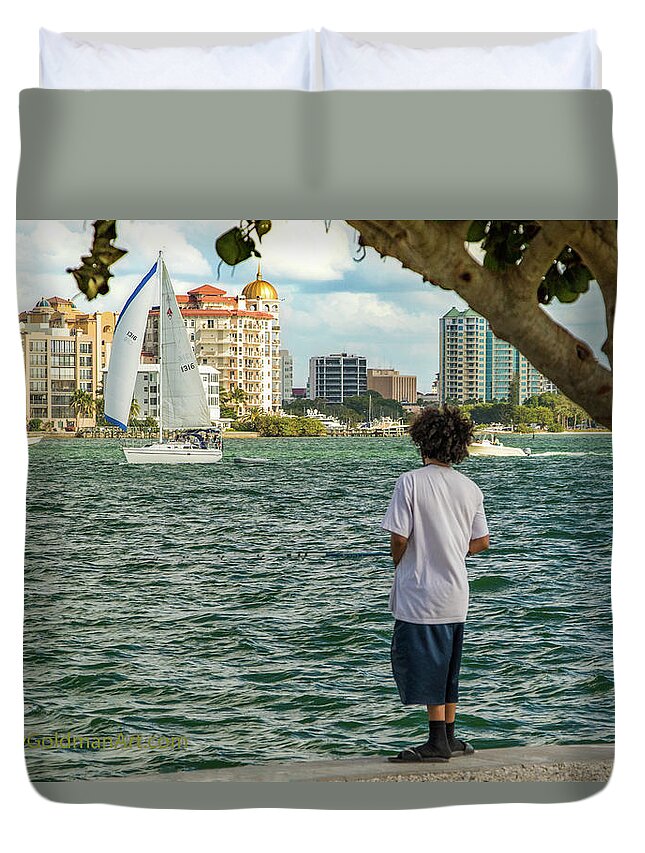 Fishing Duvet Cover featuring the photograph Sarasota Bay Fisherman by Richard Goldman