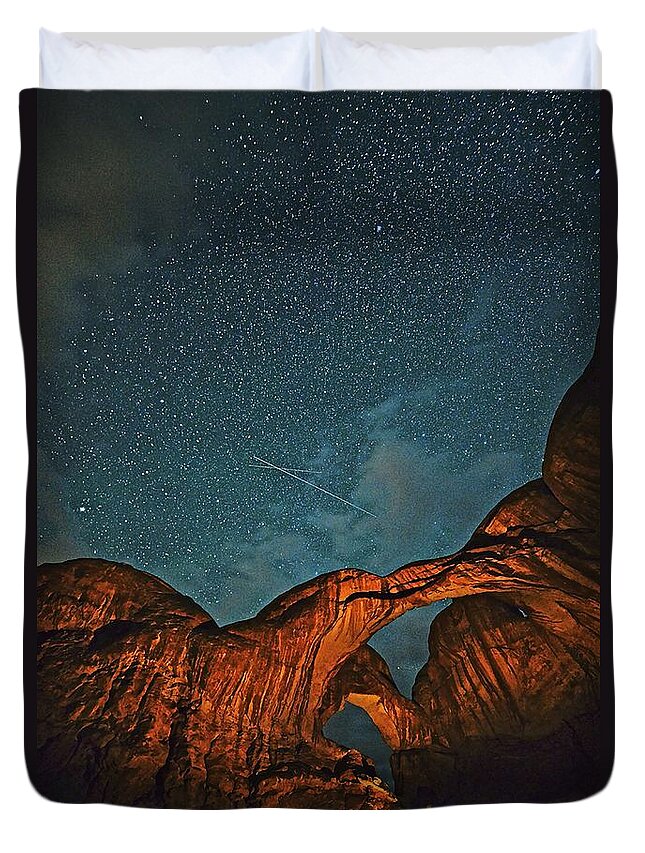 Arches National Park Duvet Cover featuring the photograph Satellites Crossing in the Night by Don Mercer