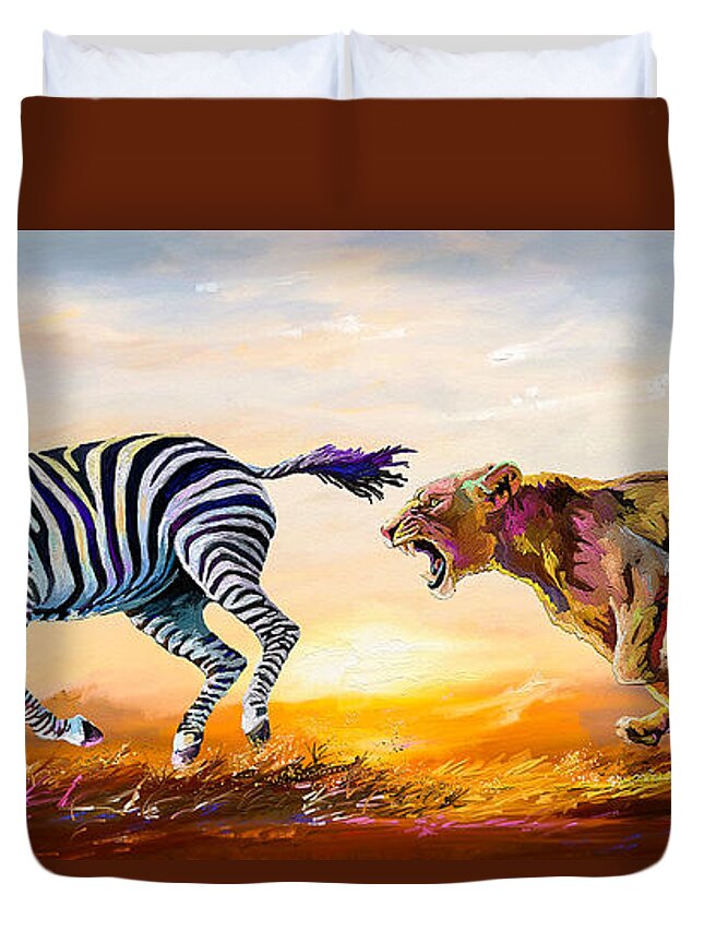 Print Duvet Cover featuring the painting Savanna Dance by Anthony Mwangi