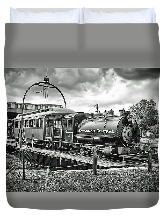 savanna Ga Duvet Cover featuring the photograph Savannah Central Steam Engine on Turn Table by Scott Hansen