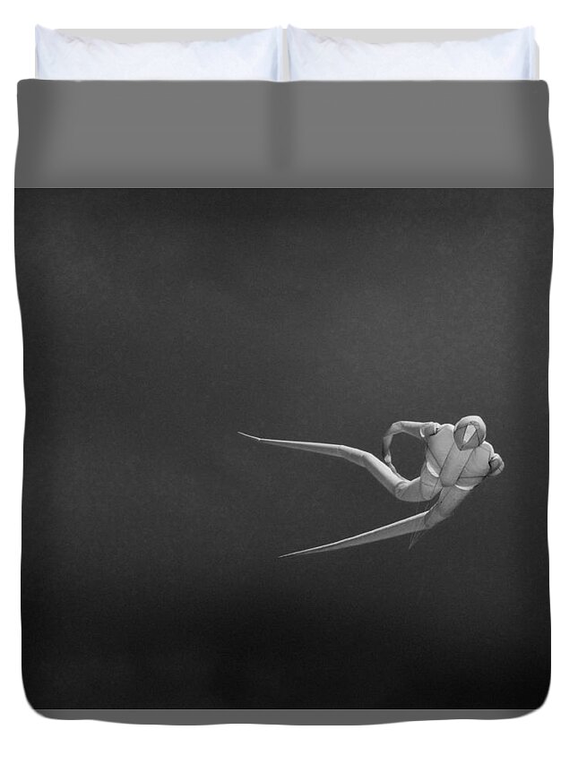 Black; Christchurch; Clouds; Flying; Kite; Kite Day; New Zealand; Nz; South Island; New Brighton; Spaceman; Spacesuit; Sci-fi; Space Duvet Cover featuring the photograph Save the Last Dance For Me by Steve Taylor