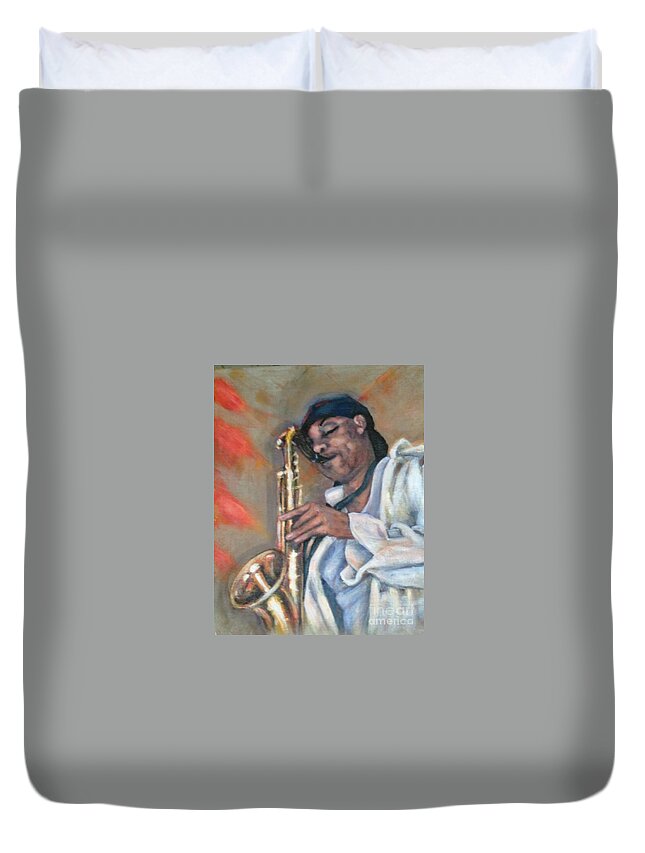 Music Duvet Cover featuring the painting Sax and Linen by Beverly Boulet