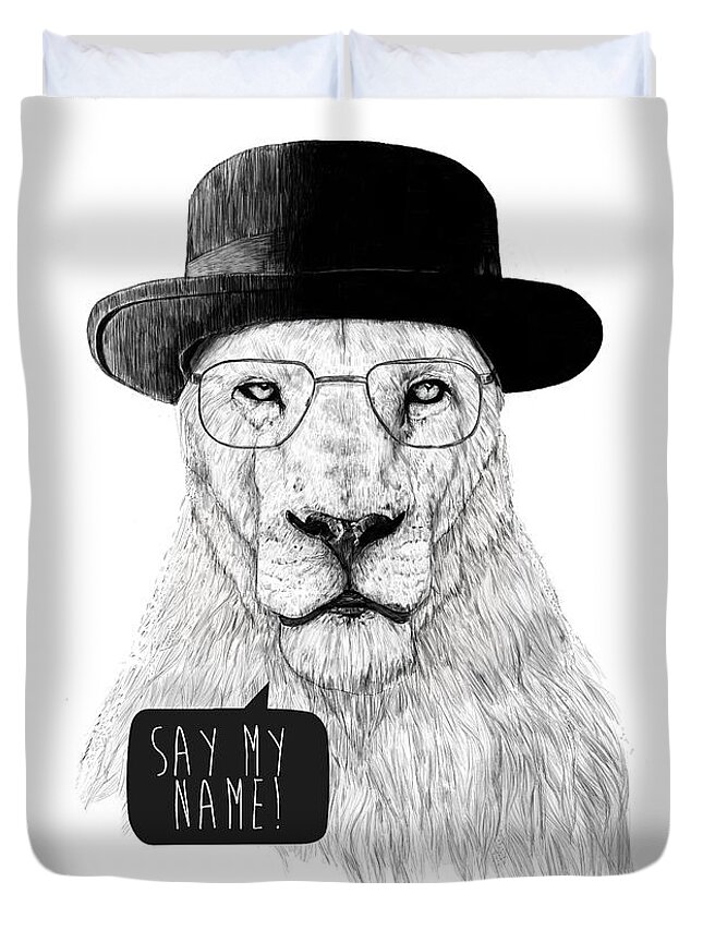 Lion Duvet Cover featuring the mixed media Say my name by Balazs Solti