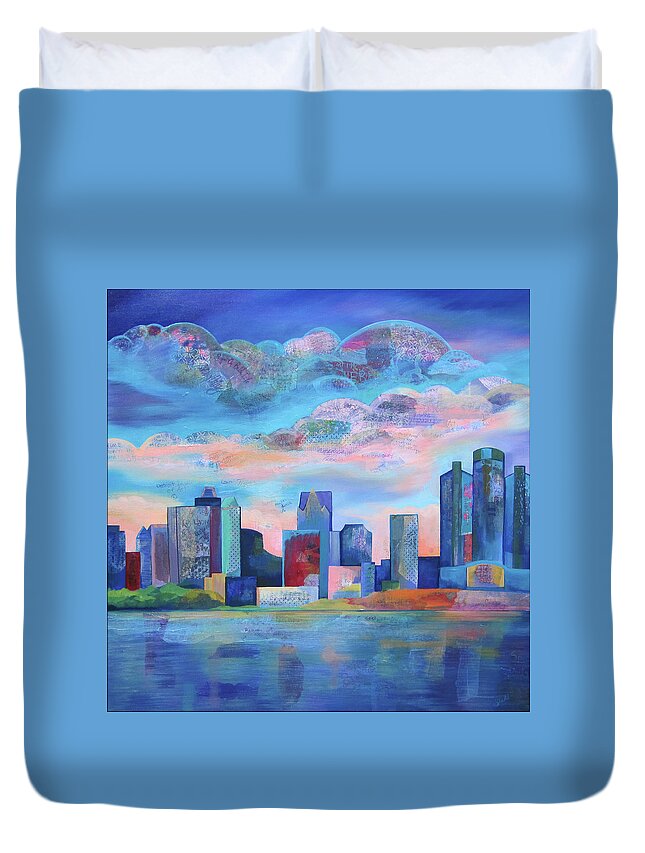 Detroit Duvet Cover featuring the painting Say Nice Things About Detroit by Shadia Derbyshire