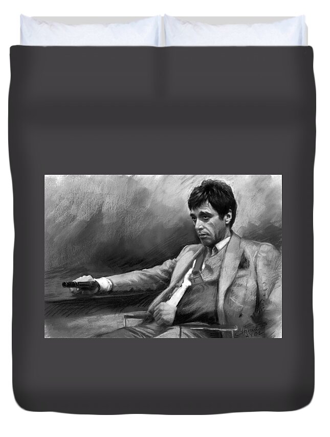 Al Pacino Duvet Cover featuring the pastel Scarface 2 by Ylli Haruni