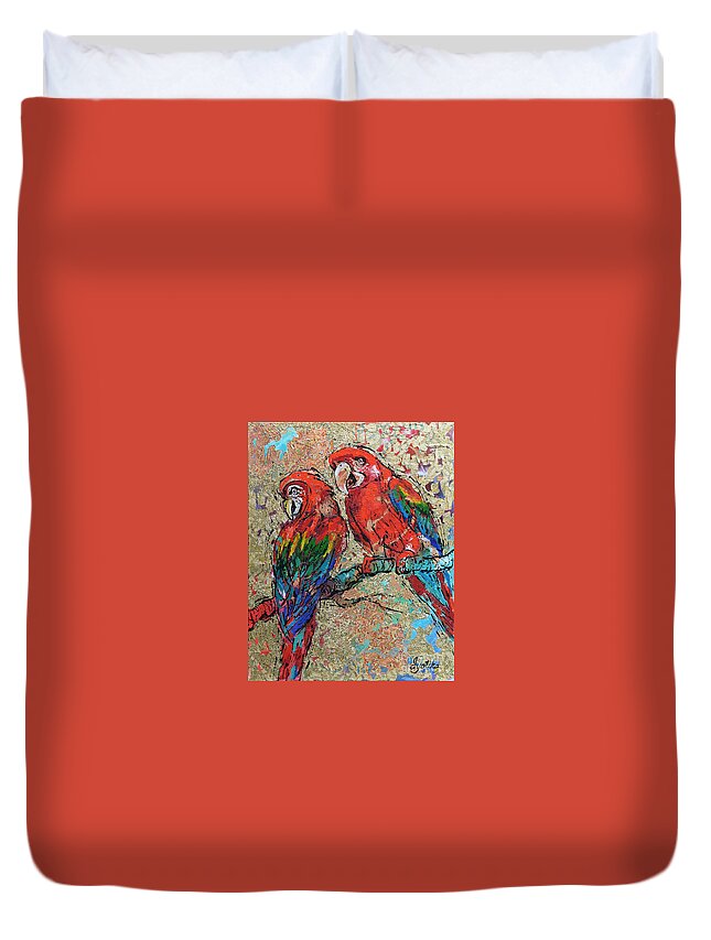 Parrots Duvet Cover featuring the painting Scarlet Macaws by Jyotika Shroff