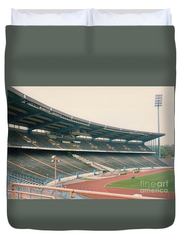  Duvet Cover featuring the photograph Schalke 04 - Parkstadion - West Side Stand - April 1997 by Legendary Football Grounds