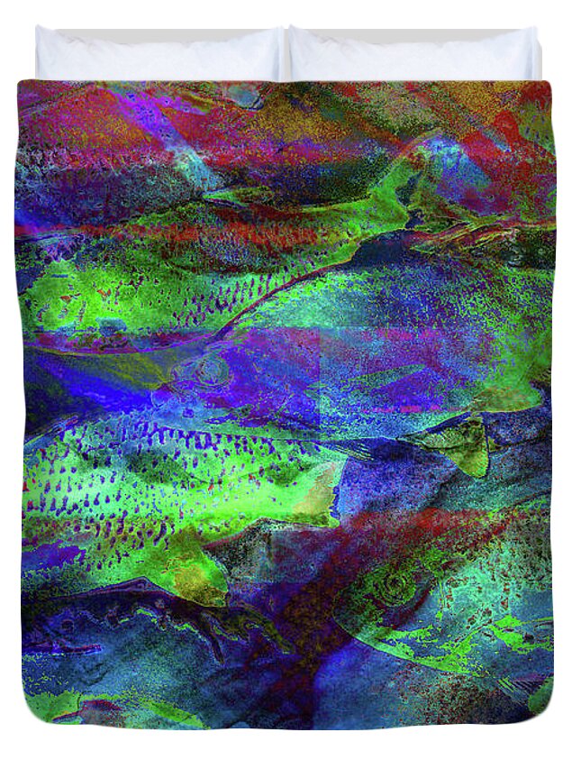 School Of Fish Duvet Cover featuring the digital art School of Fish by Mimulux Patricia No