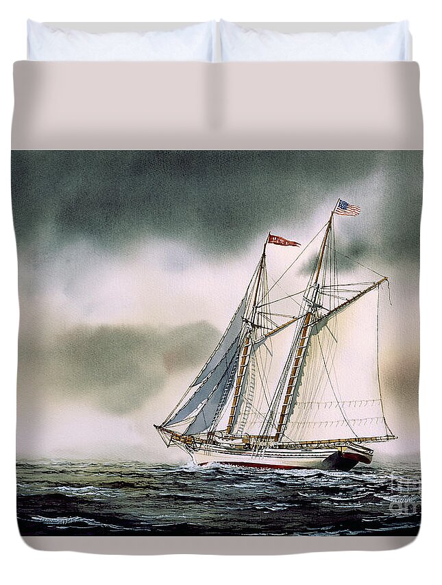Sailing Vessel Fine Art Prints Duvet Cover featuring the painting Schooner HERITAGE by James Williamson