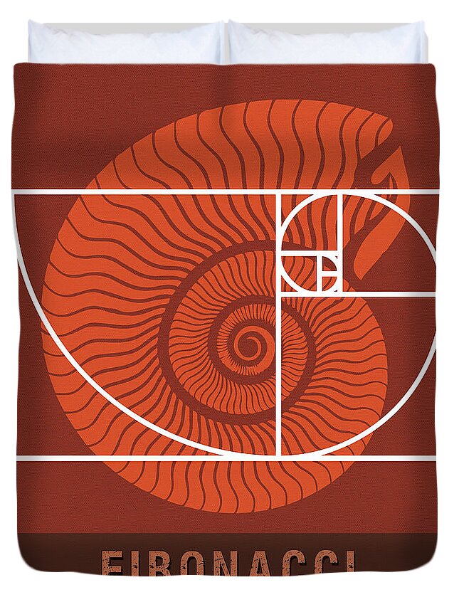 Fibonacci Duvet Cover featuring the mixed media Science Posters - Fibonacci - Mathematician by Studio Grafiikka