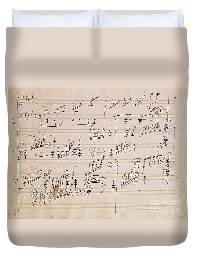 Score Duvet Cover featuring the drawing Score sheet of Moonlight Sonata by Ludwig van Beethoven
