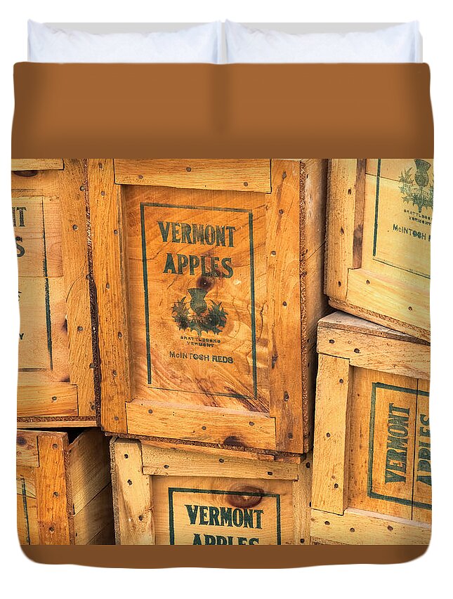 Scott Farm Vermont Duvet Cover featuring the photograph Scott Farm Apple Boxes by Tom Singleton