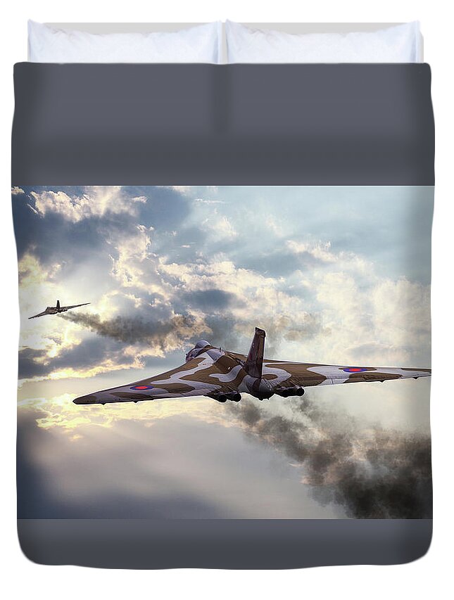 Avro Vulcan Bomber Duvet Cover featuring the digital art Scramble The Bombers by Airpower Art