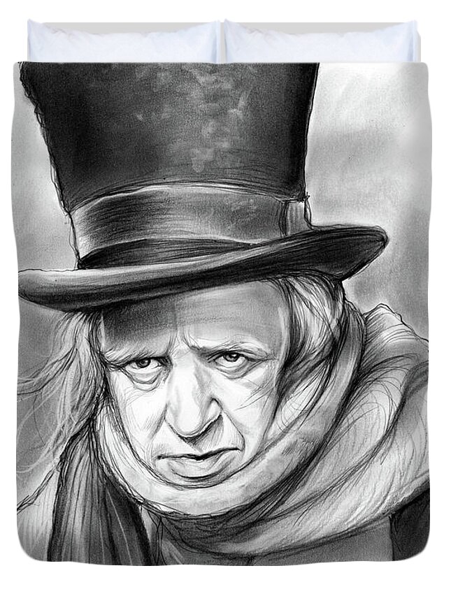 Alistair Sim Duvet Cover featuring the drawing Scrooge by Greg Joens