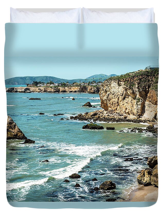Sea Duvet Cover featuring the photograph Sea and Cliffs by Paul Johnson