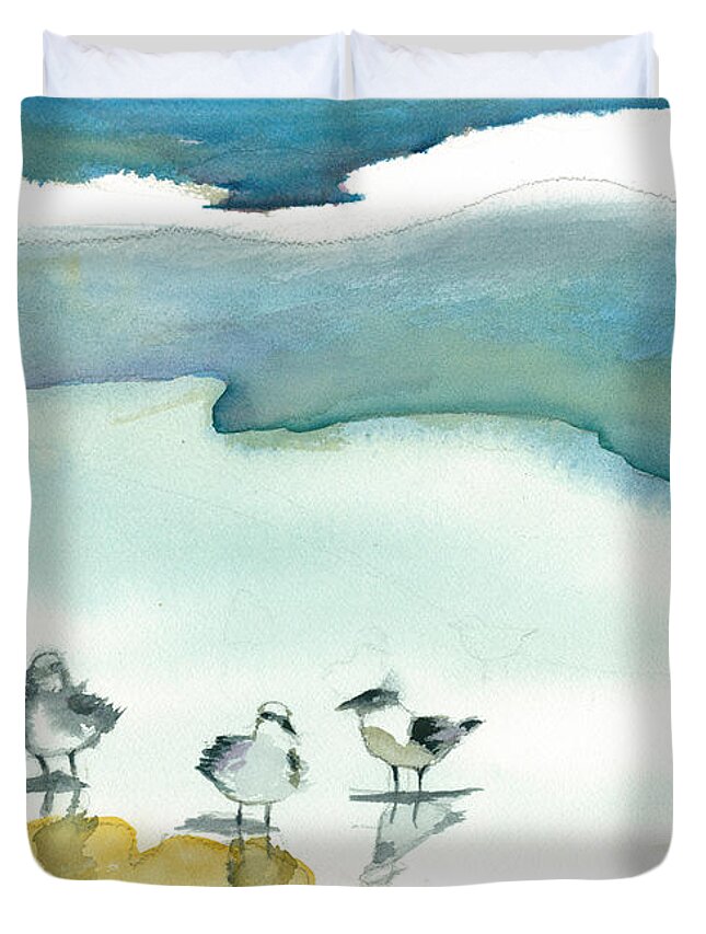 Ocean Duvet Cover featuring the painting Sea Birds by Kelly Perez