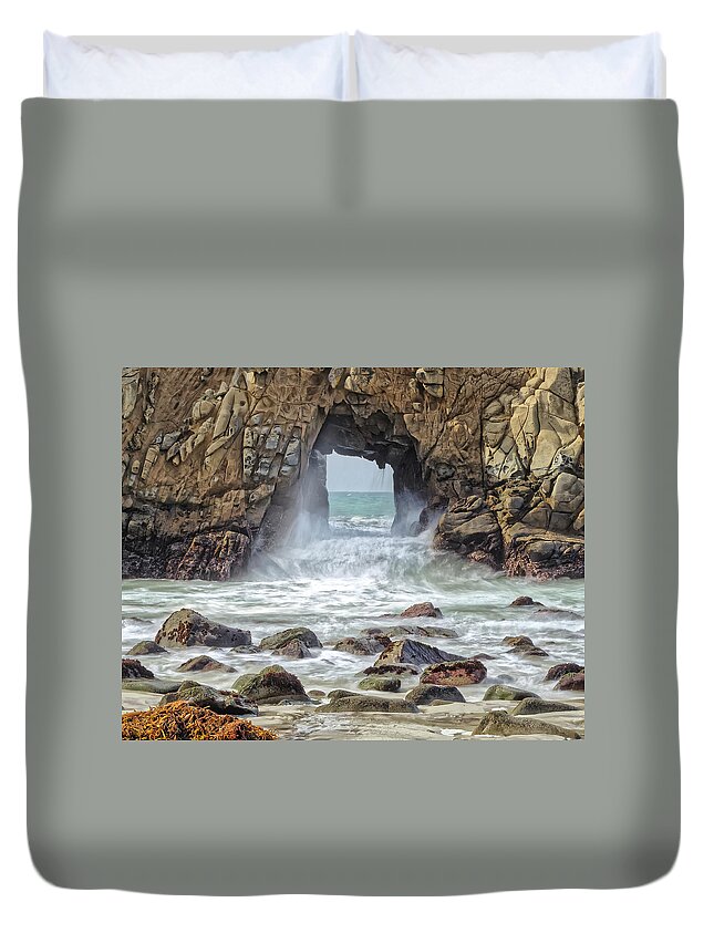 Beach Duvet Cover featuring the photograph Sea Cave at Pfeiffer Beach - California USA by Tony Crehan