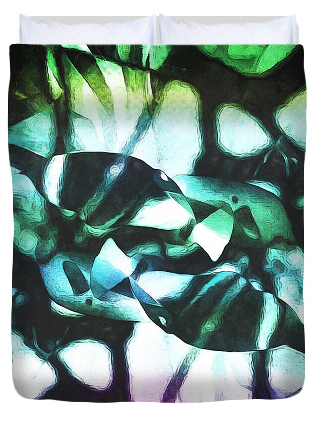 Blue And Green Abstract Duvet Cover featuring the photograph Sea Creatures by Shawna Rowe