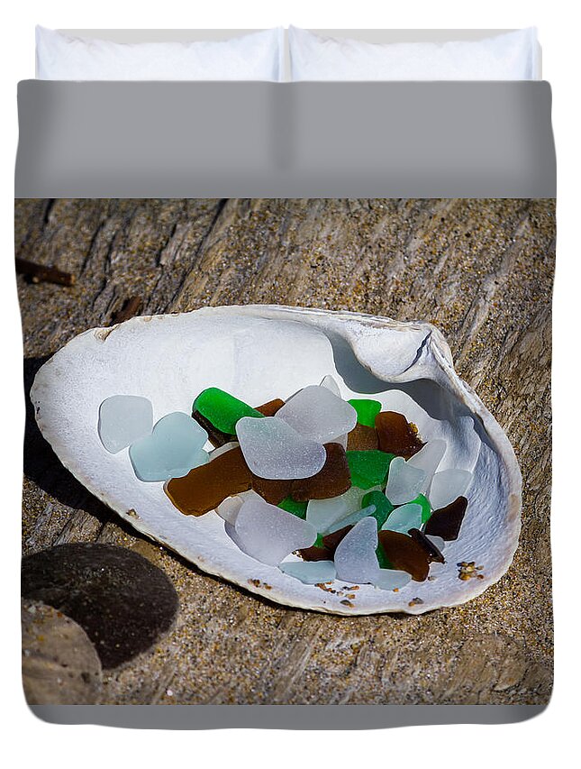 Sea Glass Duvet Cover featuring the photograph Sea Glass Treasure by Kirkodd Photography Of New England