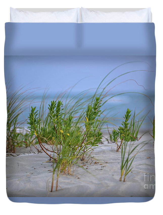 Beach Duvet Cover featuring the photograph Sea Grass Blowing in the Wind by Dale Powell
