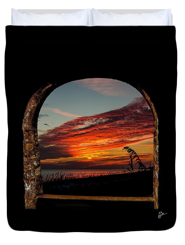 Sunset Duvet Cover featuring the photograph Sea Oats and Sunset by TK Goforth
