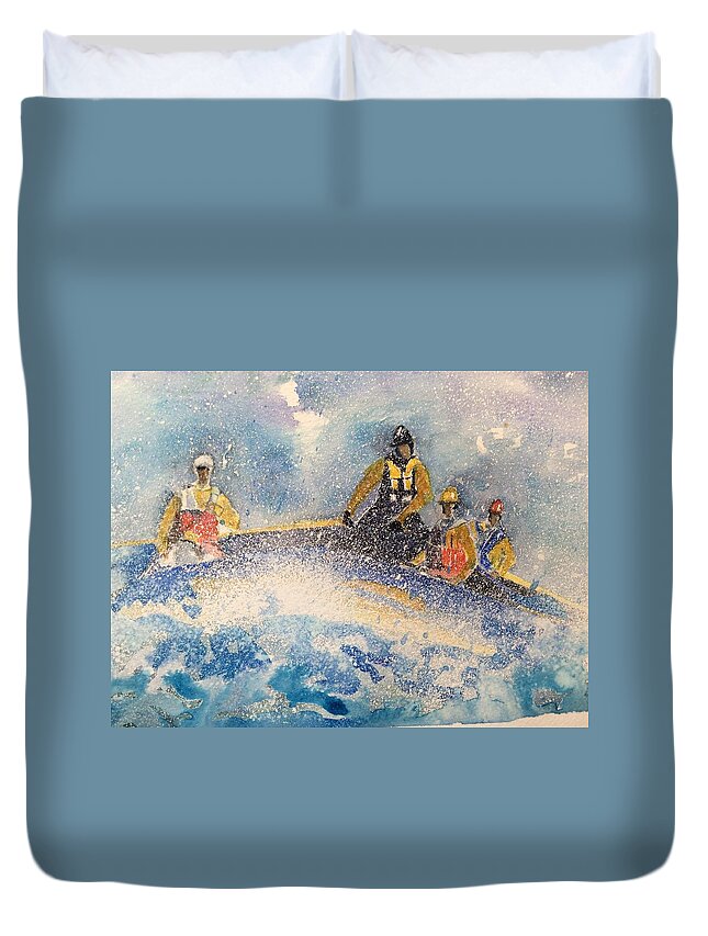 Lifeboat Crew. Rnli Duvet Cover featuring the painting Sea rescue by Maxie Absell