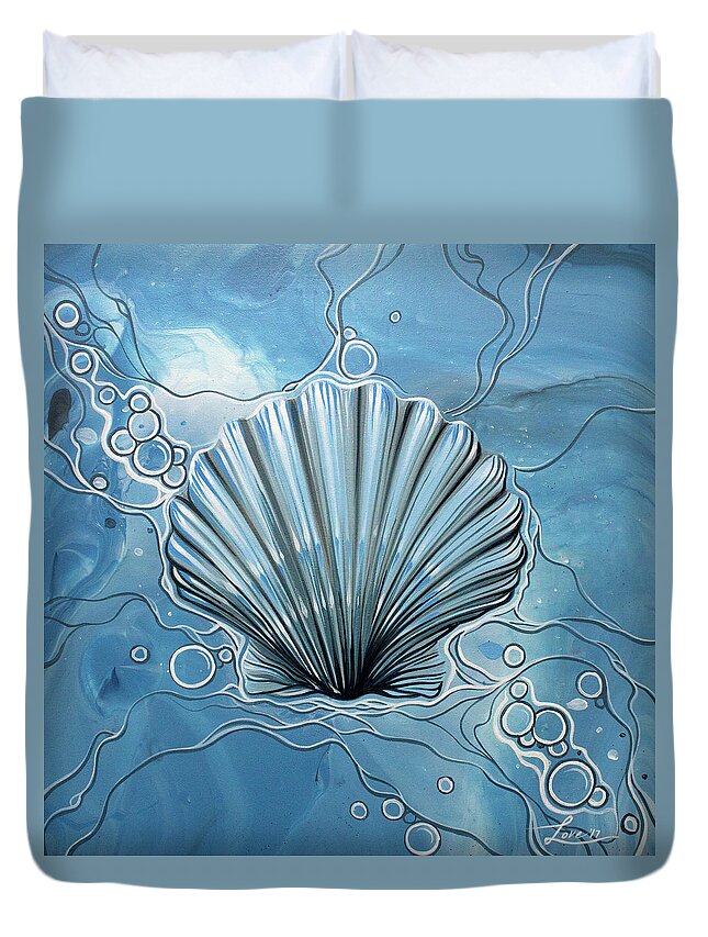 Wood Panel Painting Duvet Cover featuring the painting Sea Scalop by William Love