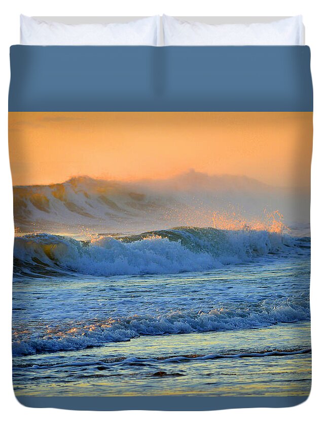 Ocean Duvet Cover featuring the photograph Sea Smoke Sunrise - Nauset Light Beach by Dianne Cowen Cape Cod Photography