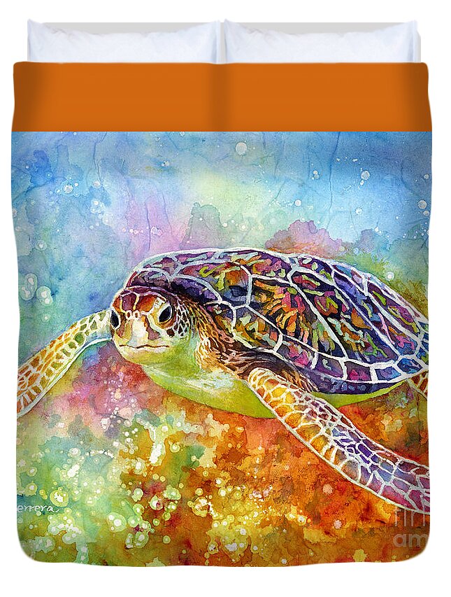 Turtle Duvet Cover featuring the painting Sea Turtle 3 by Hailey E Herrera