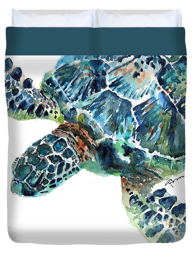 Sea Turtle Duvet Cover featuring the painting Sea Turtle 7 by Claudia Hafner