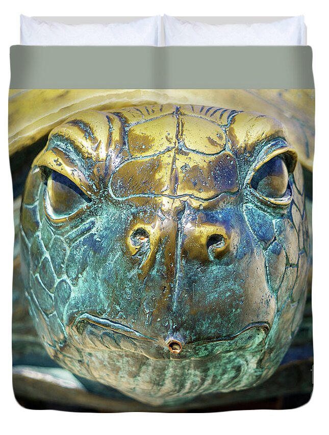 Al Duvet Cover featuring the photograph Sea Turtle Statue Gulf Shores AL 1590a by Ricardos Creations