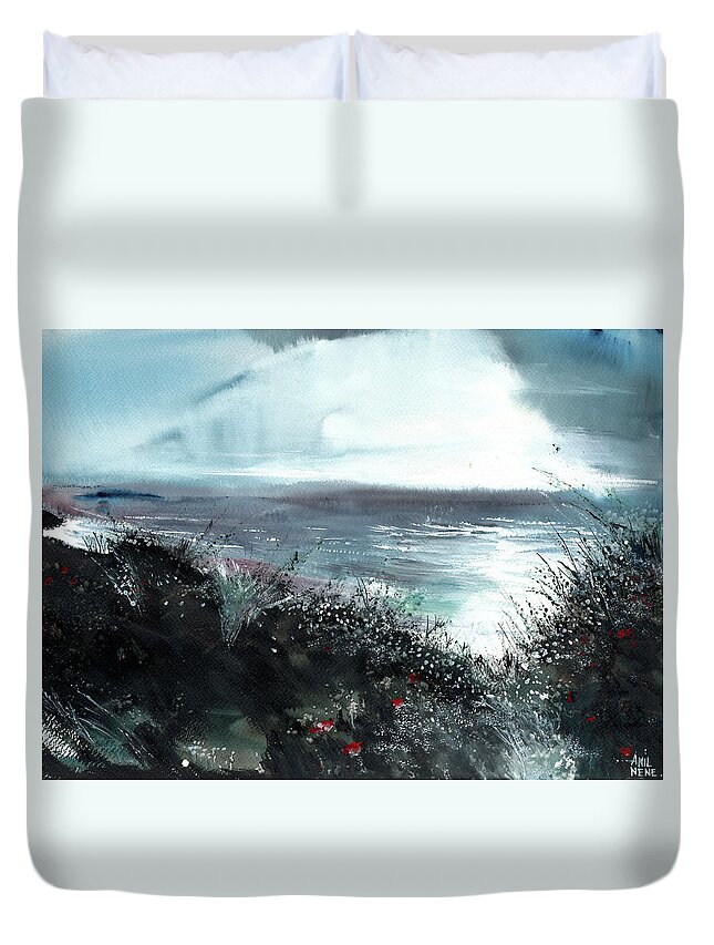 Nature Duvet Cover featuring the painting Seaface by Anil Nene