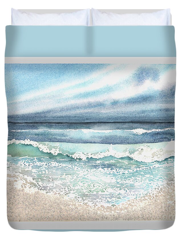 Ocean Duvet Cover featuring the painting Seafoam Lace by Hilda Wagner