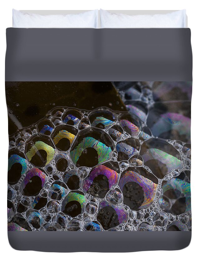 Bubbles Duvet Cover featuring the photograph Seafoam on Kelp Frond by Robert Potts