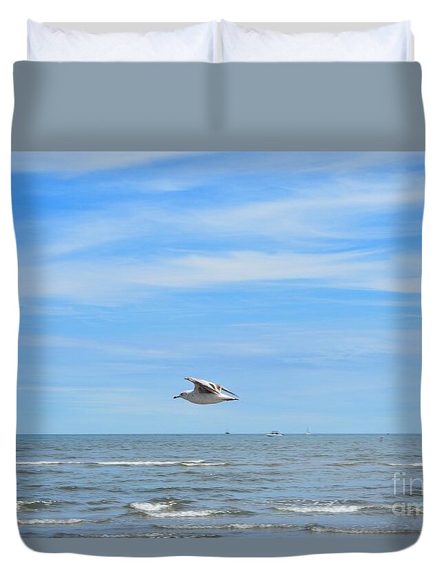 Seagull Duvet Cover featuring the photograph Seagull in Flight by Dani McEvoy